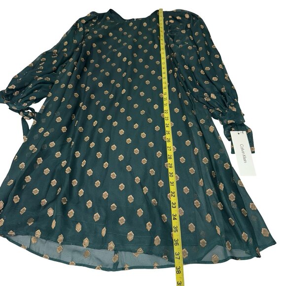 Calvin Klein Green & Metallic Gold Pattern Tie-Cuff Shift Dress Sz 10 NWT - Picture 8 of 13